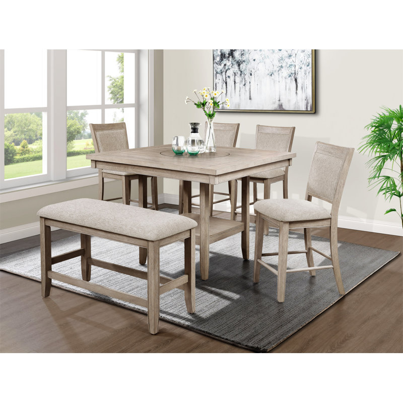 1Pc Contemporary Transitional Counter Height Dining Table W 20 Inch Lazy Susan All Finish Wooden Wood Veneers Solid Wood Dining Room Furniture
